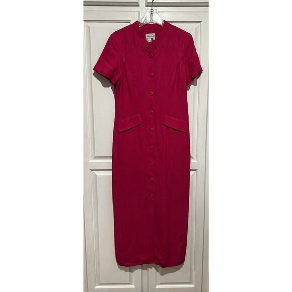 Adrianna Papell Dress Size 10 Maxi Button Down Hot Pink A-line Church Wedding - Picture 1 of 12